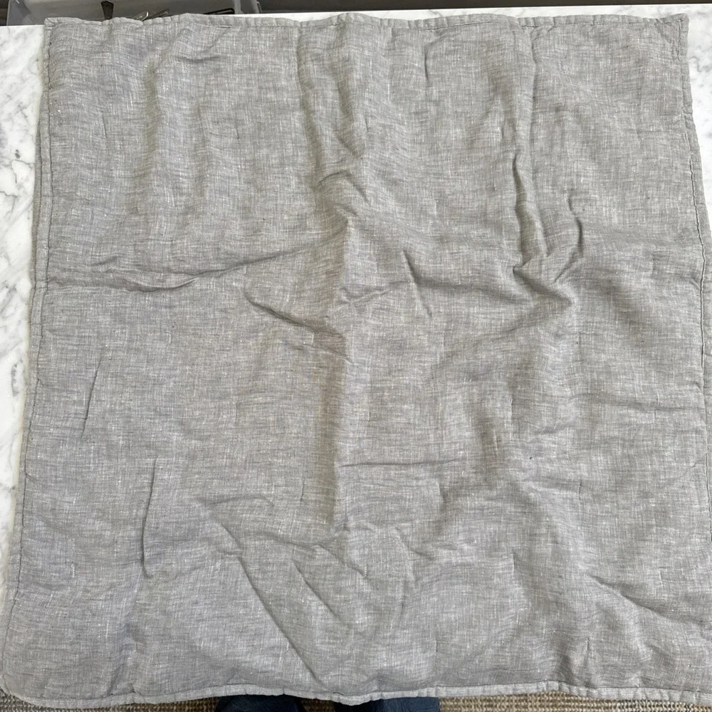 Pottery Barn Belgian Flax Linen Tufted QUILTED Sham EURO Flagstone Gray NEW